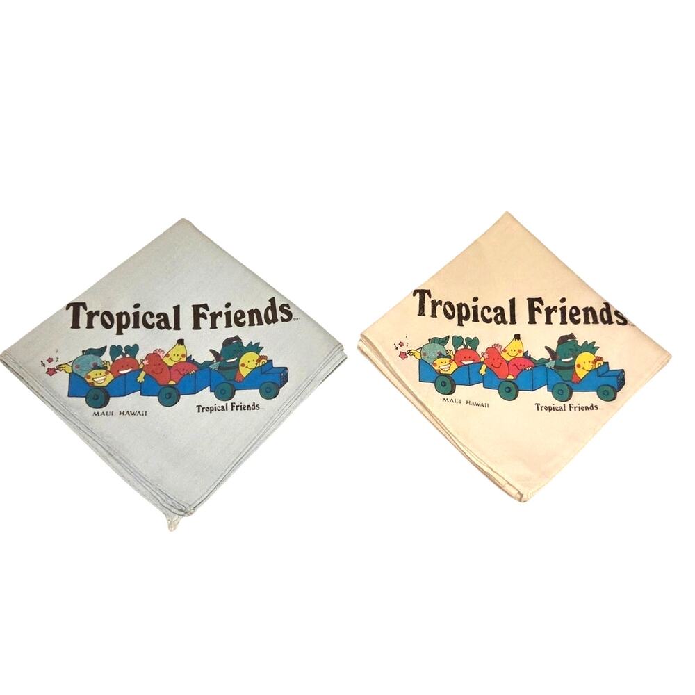 Vintage Maui Hawaii Tropical Friends Anthromorphic Fruit Souvenir Handkerchiefs
